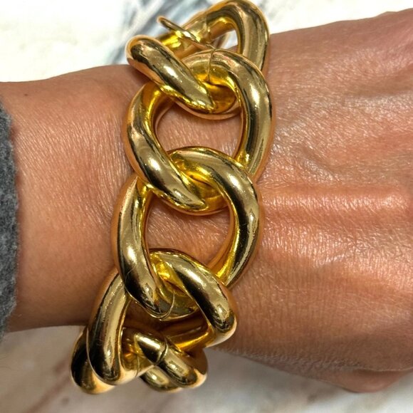 Huge Couture Diego Massimo Gold Over Bronze Curb Chain Designer Signed Bracelet